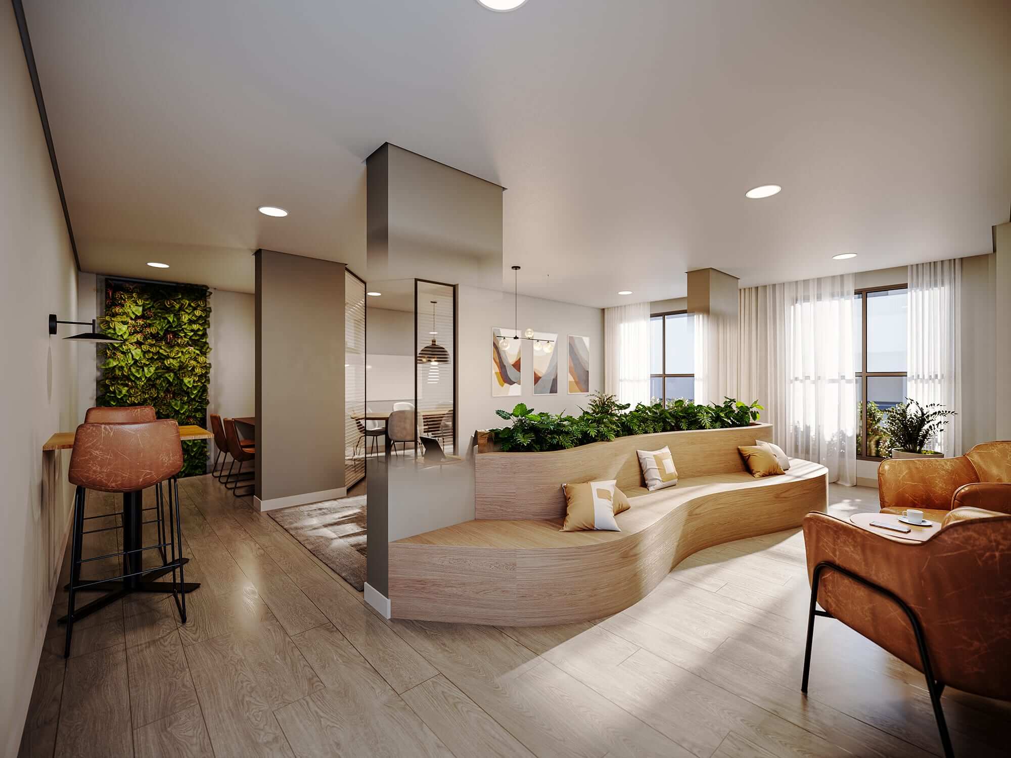 Área de convivência com jardim vertical